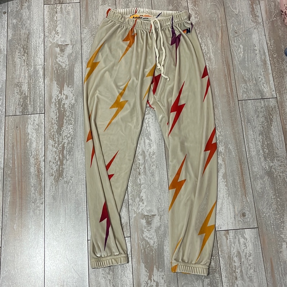 Aviator Womens velvet lightning bolt sweatpants, size XS